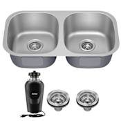 Kraus Premier 32” Undermount 50/50 Double Bowl 18-Gauge Stainless Steel Kitchen Sink with WasteGuard Continuous Feed Garbage Disposal Stainless Steel