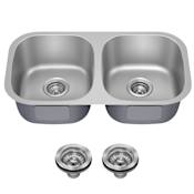 Kraus Premier 32” Undermount 50/50 Double Bowl 18-Gauge Stainless Steel Kitchen Sink with Basket Strainers Stainless Steel