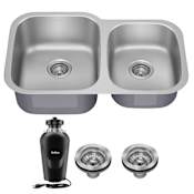 Kraus Premier 32” Undermount 60/40 Double Bowl 18-Gauge Stainless Steel Kitchen Sink with WasteGuard Continuous Feed Garbage Disposal Stainless Steel