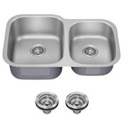 Kraus Premier 32” Undermount 60/40 Double Bowl 18-Gauge Stainless Steel Kitchen Sink with Basket Strainers Stainless Steel