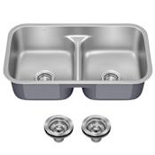 Kraus Premier 32” Undermount 50/50 Double Bowl with Low Divider 18-Gauge Stainless Steel Kitchen Sink with Basket Strainers Stainless Steel