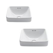 Kraus Pack of (2) Elavo 16-1/4" Square Ceramic Vessel Bathroom Sinks with Overflow White