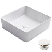 Kraus Viva 15-9/16" Square Vitreous China Vessel Bathroom Sink with Pop-Up Drain Assembly White