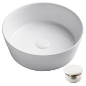 Kraus Viva 15-3/4" Circular Vitreous China Vessel Bathroom Sink with Pop-Up Drain Assembly White
