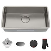 Kraus Dex 33" Single Basin 16 Gauge Stainless Steel Kitchen Sink for Undermount Installations with DrainAssure™, VersiDrain™, and NoiseDefend™ Gloss