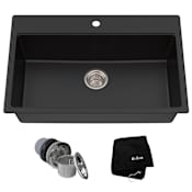 Kraus Quarza 30-3/4" Single Basin Dual Mount (Drop In or Undermount) Granite Composite Kitchen Sink Black Onyx