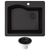 Kraus Quarza 25" Undermount Single Basin Granite Composite Kitchen Sink with Basket Strainer Black