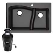 Kraus Quarza 33" Undermount Double Basin Granite Kitchen Sink with Garbage Disposal Black