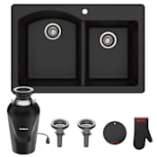Kraus Forteza 33" Undermount Double Basin Granite Kitchen Sink with Basket Strainer and Garbage Disposal Black