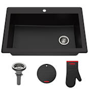 Kraus Forteza 33" Undermount Single Basin Quartz Composite Kitchen Sink with Basket Strainer Black