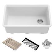 Kraus Bellucci 29" Undermount Single Basin Granite Composite Kitchen Sink with Basket Strainer, Cutting Board, and Drain Board White