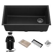 Kraus Bellucci 32" Undermount Single Basin Granite Composite Kitchen Sink with Drying Rack, Basket Strainer, Cutting Board, and Garbage Disposal Metallic Black