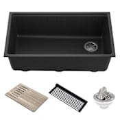 Kraus Bellucci 32" Undermount Single Basin Granite Composite Kitchen Sink with Basket Strainer, Cutting Board, and Drain Board Metallic Black