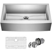 Kraus Standart PRO 35-7/8" Single Basin 16 Gauge Stainless Steel Kitchen Sink for Farmhouse Installations with Apron Front - Basin Rack and Basket Strainer Included Stainless Steel