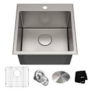 Kraus Standart PRO 18" Drop In Single Basin Stainless Steel Kitchen Sink - Includes Drain Assembly, Drain Cap, Bottom Grid, and Kitchen Towel Stainless Steel