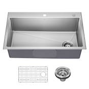 Kraus Fairlane 33" Drop In Single Basin Stainless Steel Kitchen Sink with Basin Rack and Basket Strainer Stainless Steel