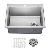 Kraus Fairlane 25" Drop In Single Basin Stainless Steel Kitchen Sink with Basin Rack and Basket Strainer Stainless Steel