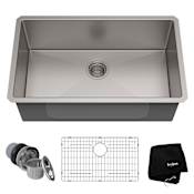 Kraus Standart PRO 30" Single Basin 16 Gauge Stainless Steel Kitchen Sink for Undermount Installations - Basin Rack and Basket Strainer Included Stainless Steel
