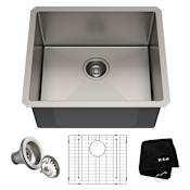 Kraus Standart PRO 21" Undermount Single Basin Stainless Steel Kitchen Sink - Includes Drain Assembly, Bottom Grid, and Kitchen Towel Stainless Steel