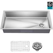 Kraus Fairlane 32-1/2" Undermount Single Basin Stainless Steel Contemporary Kitchen Sink with Basin Rack and Basket Strainer Stainless Steel