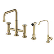 Kraus Urbix 1.8 GPM Widespread Bridge Kitchen Faucet with Water Filter Faucet and Side Spray Brushed Gold