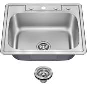Kraus Premier 25" Drop In Single Basin Stainless Steel Kitchen Sink with Basket Strainer Stainless Steel