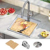 Kraus Kore 15" Drop In Single Basin Stainless Steel Kitchen Sink with Basket Strainer, Cutting Board, and NoiseDefend Technology Stainless Steel