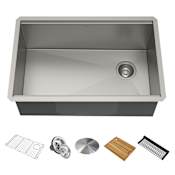 Kraus Kore 27" Undermount Single Basin Stainless Steel Kitchen Sink - Basin Rack, Strainer, Cutting Board, and Drying Mat Included Stainless Steel