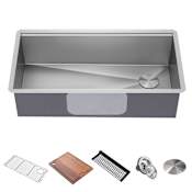 Kraus Kore 36" Undermount Workstation Single Bowl Kitchen Sink with Accessories Stainless Steel