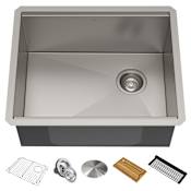 Kraus Kore 23" Undermount Single Basin Stainless Steel Kitchen Sink - Basin Rack, Strainer, Cutting Board, and Drying Mat Included Stainless Steel