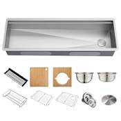 Kraus Kore 57" Undermount Workstation 16 Gauge Stainless Steel Single Bowl Kitchen Sink with 10 Piece Chefs Kit of Accessories Stainless Steel