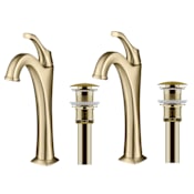 Kraus Pack of (2) Arlo 1.2 GPM Vessel Single Hole Bathroom Faucet with Pop-Up Drain Assembly Brushed Gold