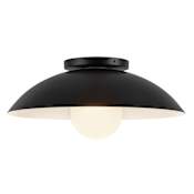Kuzco Lighting Umbra 14" Wide Semi-Flush Ceiling Fixture with Frosted Glass Lower Shade Black / Opal Glass