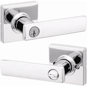 Kwikset Breton Single Cylinder Keyed Entry Door Lever Set with Square Rose and SmartKey Bright Chrome