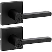 Kwikset Halifax Single Cylinder Keyed Entry Door Lever Set with Square Rose and SmartKey - Pack of 2 Matte Black