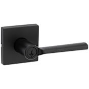 Kwikset Lisbon Single Cylinder Keyed Entry Door Lever Set with Square Rose and SmartKey Matte Black