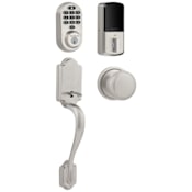 Kwikset 938 Halo Electronic Keypad WiFi Enabled Deadbolt with Arlington Handleset and Hancock Interior Knob Combo Pack with SmartKey Satin Nickel