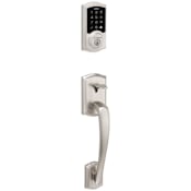 Kwikset Prescott Sectional Electronic Keyless Entry Handleset with Tustin Interior Lever and SmartKey Satin Nickel