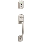 Kwikset Prescott Sectional Electronic Keyless Entry Handleset with Tustin Interior Lever and SmartKey Satin Nickel