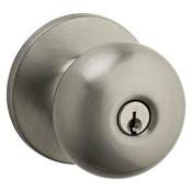 Kwikset Safe Lock by Kwikset Athens Single Cylinder Keyed Entry Door Knob Set with Round Rose Satin Nickel