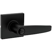 Kwikset Winston Privacy Door Lever Set with Square Rose from the Safe Lock Collection Matte Black