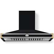 La Cornue CornuFe Series 600 CFM 44 Inch Wide Wall Mounted Range Hood Gloss Black / Polished Brass Trim