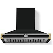 La Cornue CornuFe Albertine Series 600 CFM 36 Inch Wide Wall Mounted Range Hood Gloss Black / Polished Brass Trim