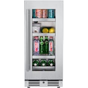 Landmark 15 Inch Wide 63 Can Capacity Beverage Cooler with alternating (Blue, White, Amber) LED lighting, Door Alarm, Touch Control Panel and Lockable Right Hinged Door Stainless Steel
