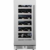 Landmark 15 Inch Wide 23 Bottle Capacity Single Zone Wine Cooler with Alternating (Blue, White, Amber) LED lighting, Door Alarm, Touch Control Panel and Lockable Left Hinged Door Stainless Steel