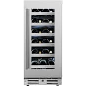 Landmark 15 Inch Wide 23 Bottle Capacity Single Zone Wine Cooler with Alternating (Blue, White, Amber) LED lighting, Door Alarm, Touch Control Panel and Lockable Right Hinged Door Stainless Steel