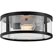 Lark Alfie 2 Light 14" Wide Flush Mount Drum Outdoor Ceiling Fixture with Seedy Glass Shade Black