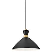 Lark Simon 1 light 13" Wide Pendant / Semi-Flush Ceiling Fixture Black / Heritage Brass