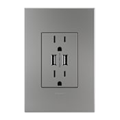 Legrand adorne 15 Ampere Tamper Resistant Electrical Outlet with USB-A Ports and Wall Plate Magnesium