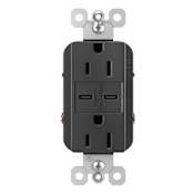 Legrand radiant 6 Ampere Tamper Resistant Electrical Outlet with Ultra-Fast USB-C Charging Ports Black